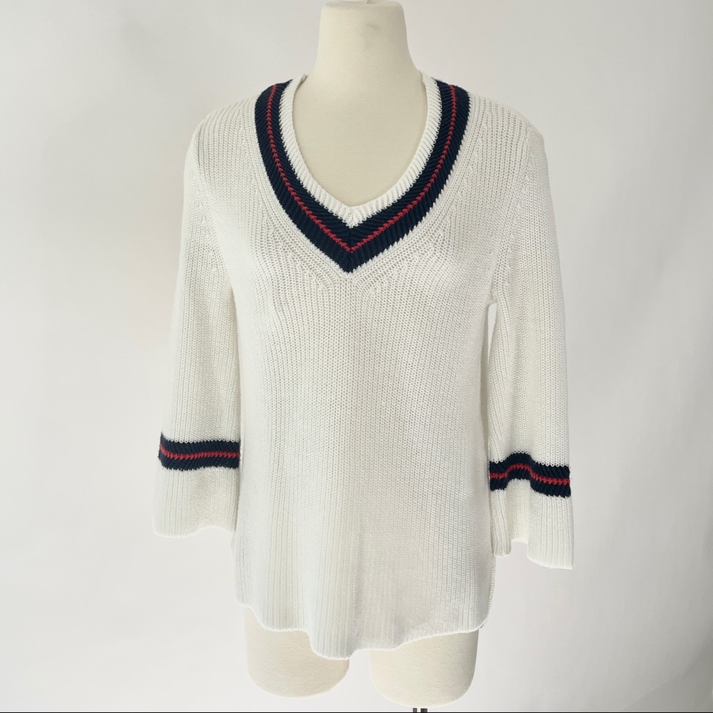 Cabi Red White and Blue Bell Sleeve Sweater Size Small
